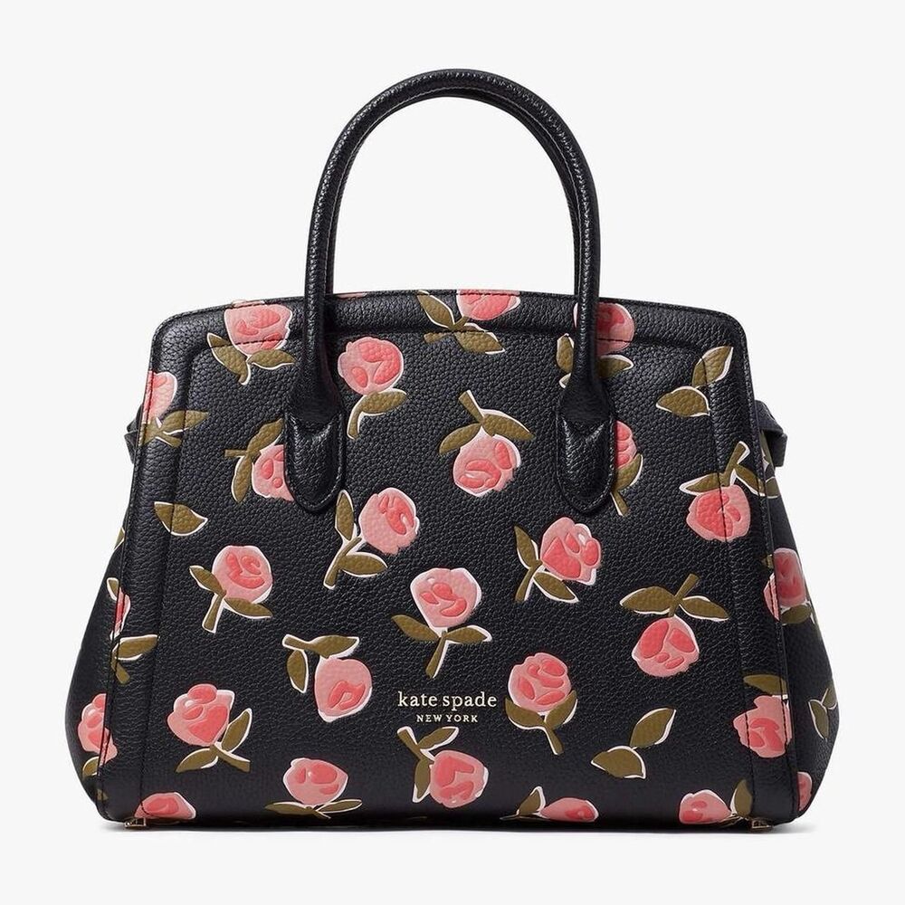 Kate Spade Pink and Black Rose Leather Satchel Handbag